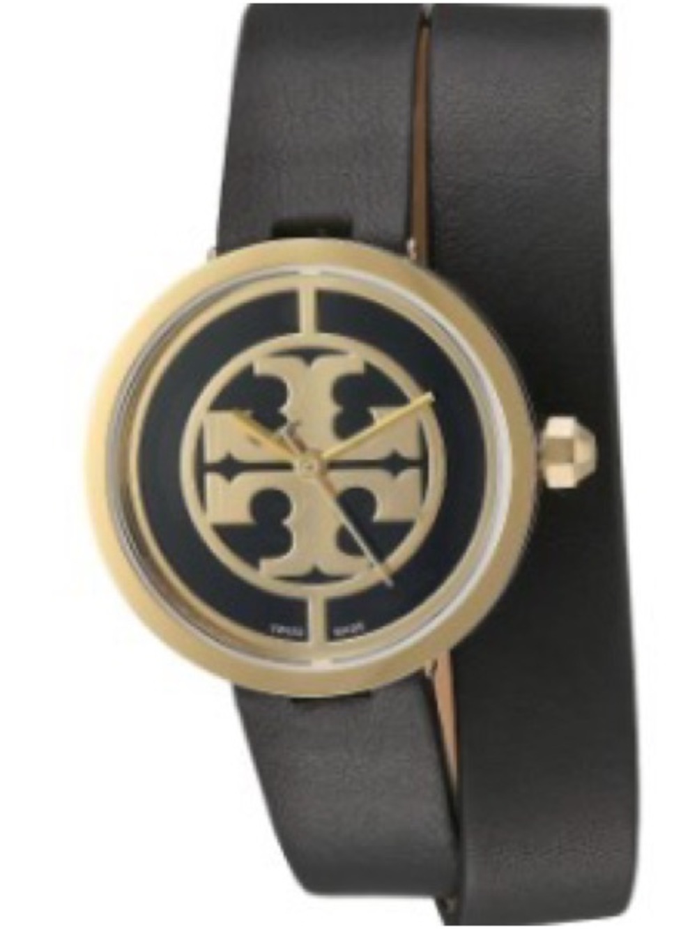 Tory Burch Black and Gold Logo Wrap Watch
